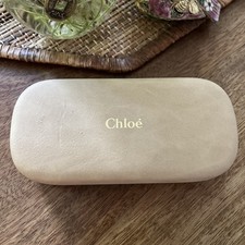 CHLOE Hard Leather Suede Sunglass Eyeglass Clamshell Case, Beige.