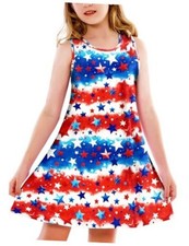 Girl 4th of July Dresses Sleeveless American Flag A 5-6 Years Stars Stripes
