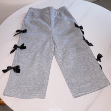 Unisex Kids Gray Capri Pants Black Side Bows Elastic Waist Cotton Blend