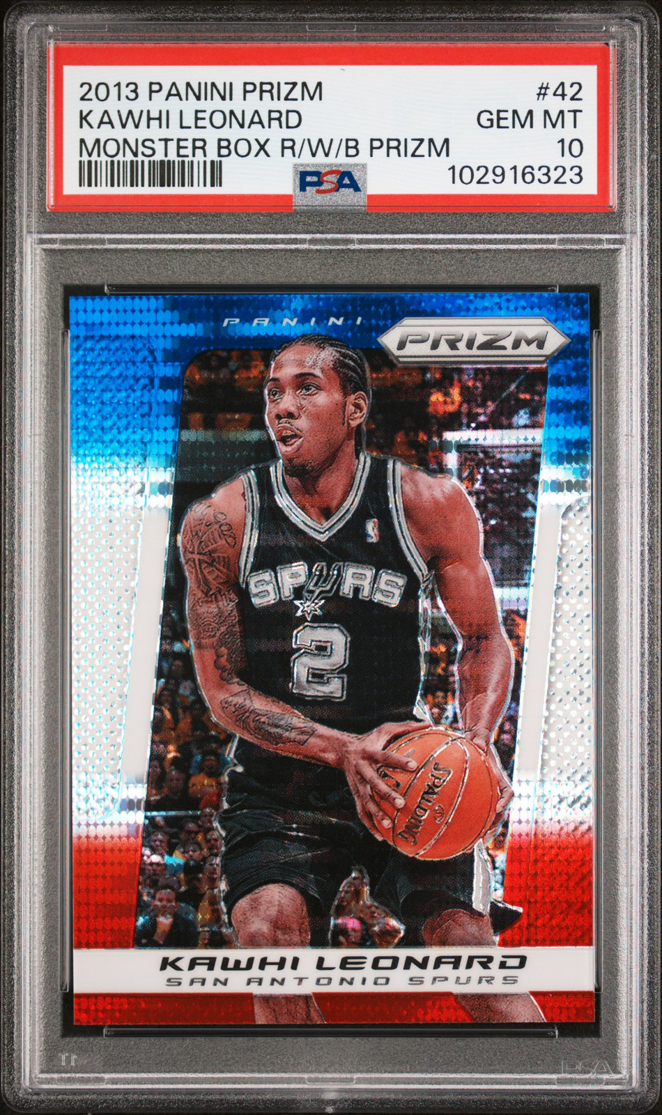 2013 PANINI PRIZM MONSTER BOX RED, WHITE, & BLUE PRIZM #42 KAWHI LEONARD PSA 10