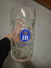 Bierkrug Glaskrug HB M&uuml;nchen Hofbr&auml;uhaus 1 x 1 Liter Schrift gepr&auml;gt Ma&szlig;krug