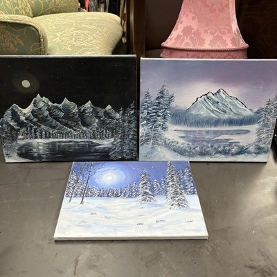 3 x Original Ölgemälde - Winterszene Landschaftsgemälde ungerahmt Konvolut