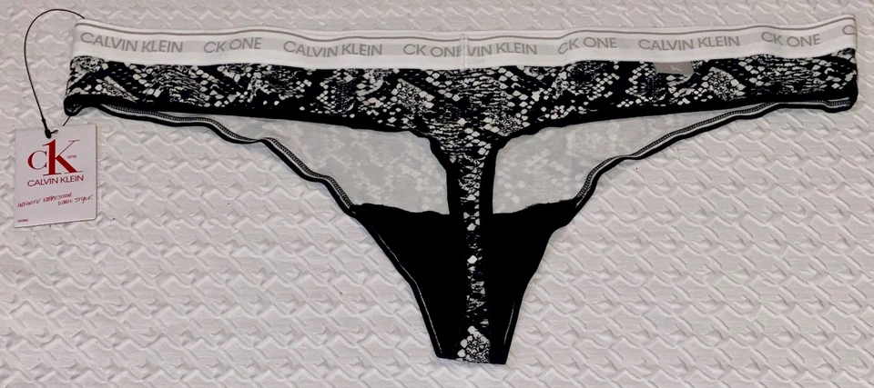 CALVIN KLEIN CK One Cotton Black White Snake Print 2 Thong Panty Womens Sz 2X 4X - Image 4 of 4