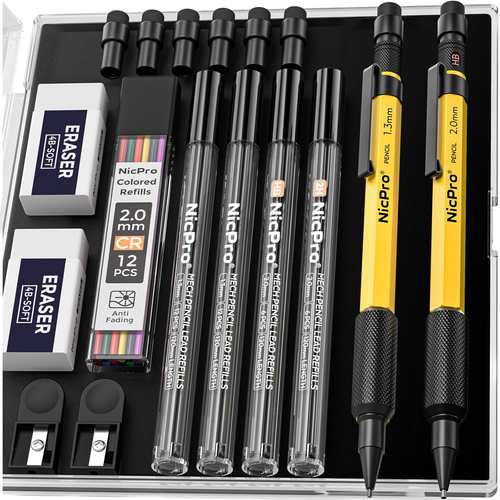 2PCS 1.3 & 2.0 Mm Mechanical Pencils Set with 48 Lead Refills (2B HB Colored), E - Picture 11 of 12