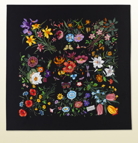 New Gucci Unisex Scarf Flora Print Black Multicolor Silk Wrap wth Gucci Gift Box