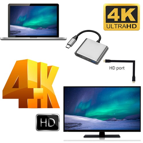 3-in-1 USB 3.1 Type-C to 4K HDMI Multiport Adapter Hub Cable for Type C Laptop - Photo 5 sur 20