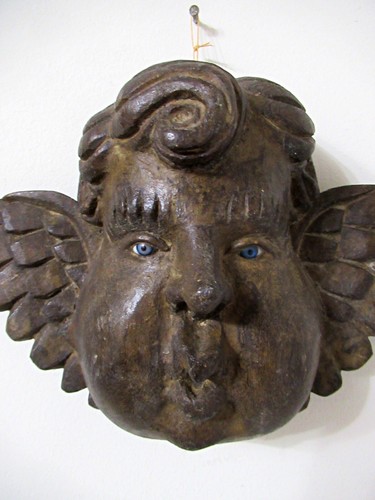 VTG MEXICO GUERRERO CARVED WOOD ANGEL CHERUB HEAD GLASS EYES MEXICAN FOLK ART - Picture 9 of 19