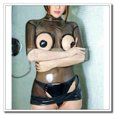 Latex Dresses Half Sleeve Front & Bottom Hole Sexy Cool Back Zip Customized D161