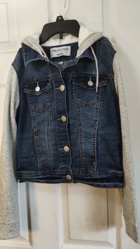 Girl's Wallflower Denim Hoodie Sweatshirt Jacket, Size XS - Picture 9 of 9