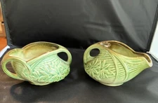 McCoy Aladdin Style Cream & Sugar Set Brown Green Daisy Pattern 40s