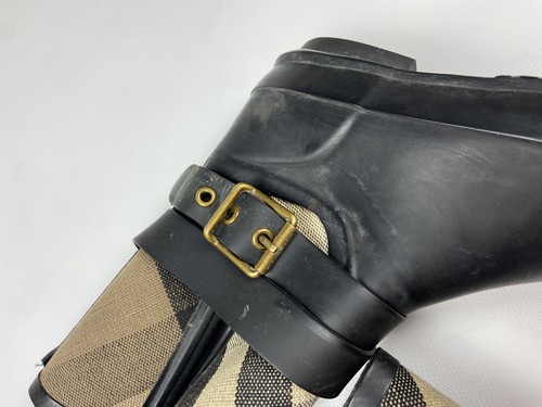 Botas de lluvia cortas Burberry Holloway negras de goma a cuadros de lona a cuadros talla 39 - Imagen 7 de 18