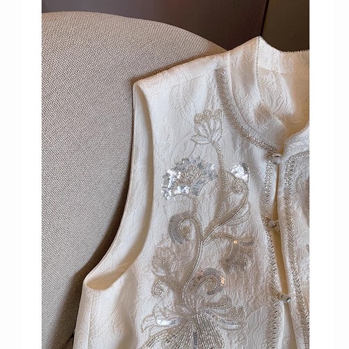 Pailletten Bestickte Weste Damen Chinese Gilet Westen Retro Ärmellos Neu - Bild 5 von 11