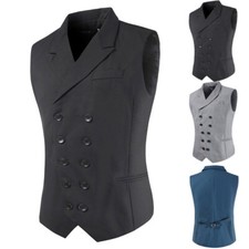 Men's Double Breasted Dress Suit Business Formal Wedding Party Waistcoat Vest