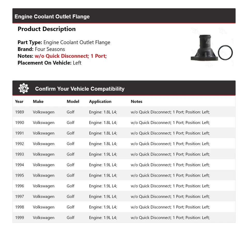 Brida de salida de refrigerante izquierda para motor Volkswagen Golf 1989-1999 4 estaciones 1990 Foto 2 de 4