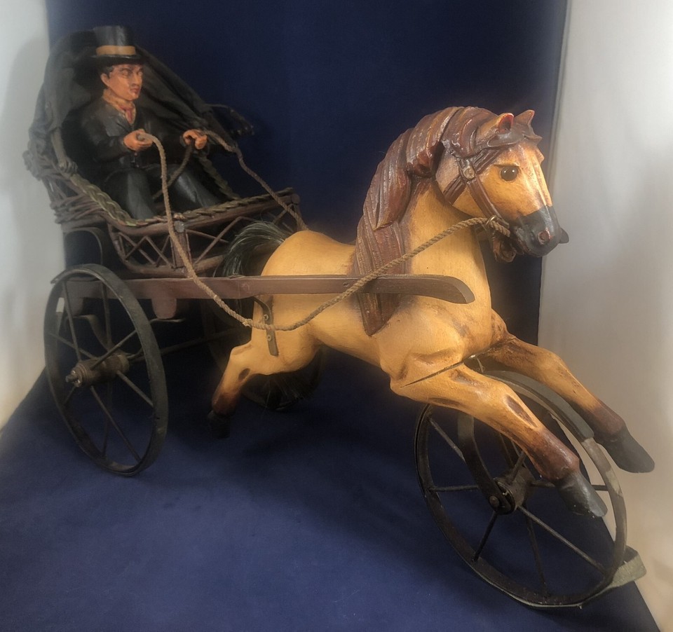 Vintage Wood, Wicker & Metal Carriage with Horse & Dr eBay