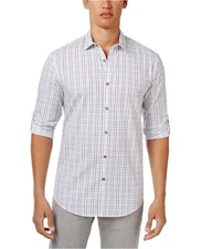 Alfani Men's Grid-Pattern Cotton Shirt, Bright White, Size XL, MSRP $55