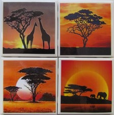 Set of 4 - Handmade Ceramic Tile Coasters - Sunset  Buy 2 Sets Get 1 Free  2 A