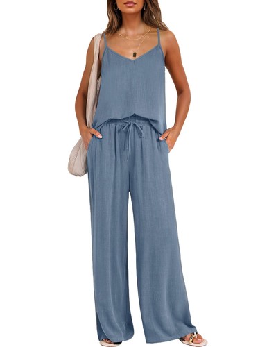 Women's 2 Piece Lounge Set Casual Pants Jumpsuit Vacation Outfits - Picture 6 of 17