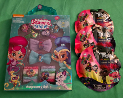Shimmer & Shine Girls 18pk Hair Set & Trolls Mini Bows 2pk New Gift Lot of 4