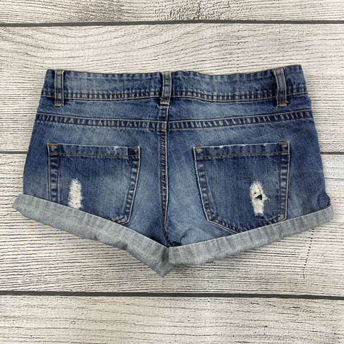 Forever 21 Cuffed Distressed Blue Denim Jean Low Rise Shorts Women Size 27 - Picture 3 of 11