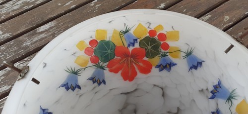 Vintage Glas Fliegenfänger Lampenschirm meliert bemalt Blumendekor - Bild 3 von 6