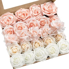 Ling's Moment Artificial Flowers Blush & White Roses & Gardenia Combo DIY 24 pcs