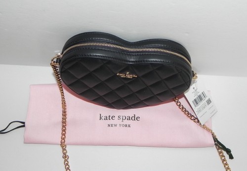 NWT Kate Spade Love Shack Black Quilted Smooth Leather Heart Crossbody RET $429 - Picture 9 of 11