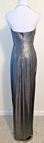 NWT Aidan Mattox Gown Size 4 Silver Metallic Halter Slit Cowl Neck Maxi Dress - Picture 3 of 13