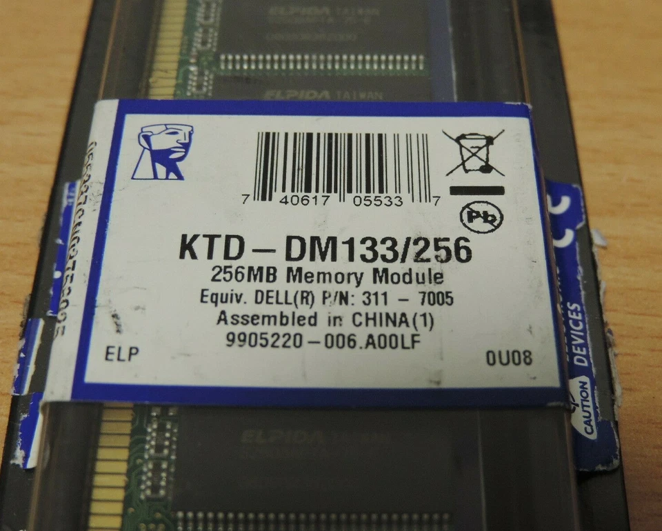Kingston KTD-DM133/256 Memory 256 MB DIMM 168-Pin, SDRAM 133 MHz SK022 CC 15 - Image 4 of 4