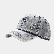 Retro Distressed Washed Denim Baseball Cap Jean Hat Adjustable Unisex Punk Chic