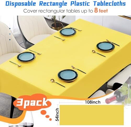 3 Pack Yellow Plastic Tablecloth Disposable Rectangular Table Cloth 54 x 108 Inc - Picture 2 of 7