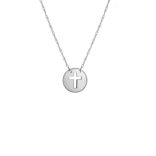 14K Solid Gold Mini Disc Cut Out Cross Dainty Necklace - Minimalist-Yellow/white - Picture 3 of 11
