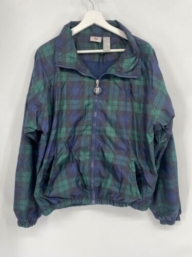 Vintage 90’s JERZEES Windbreaker Jacket Men’s Size MEDIUM  Tartan Plaid Green Bl - Picture 1 of 3