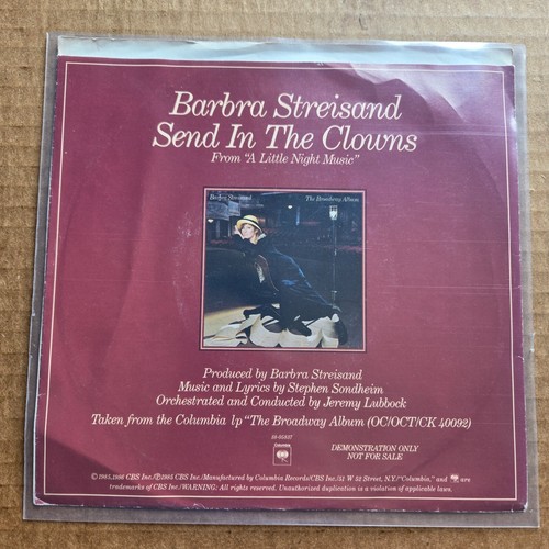 BARBRA STREISAND Send In The Clowns DJ PROMO 45 7" Record Vinyl Records - Picture 2 of 4