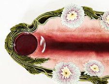 Antique Majolica 19th Century Julius Dressler Austria Chrysanthemum Serving Tray