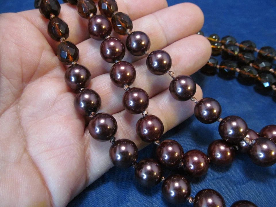 *Collar Multi Hilo Perlas Simuladas Vidrio Marrón y Ámbar Coldwater Creek Foto 3 de 4