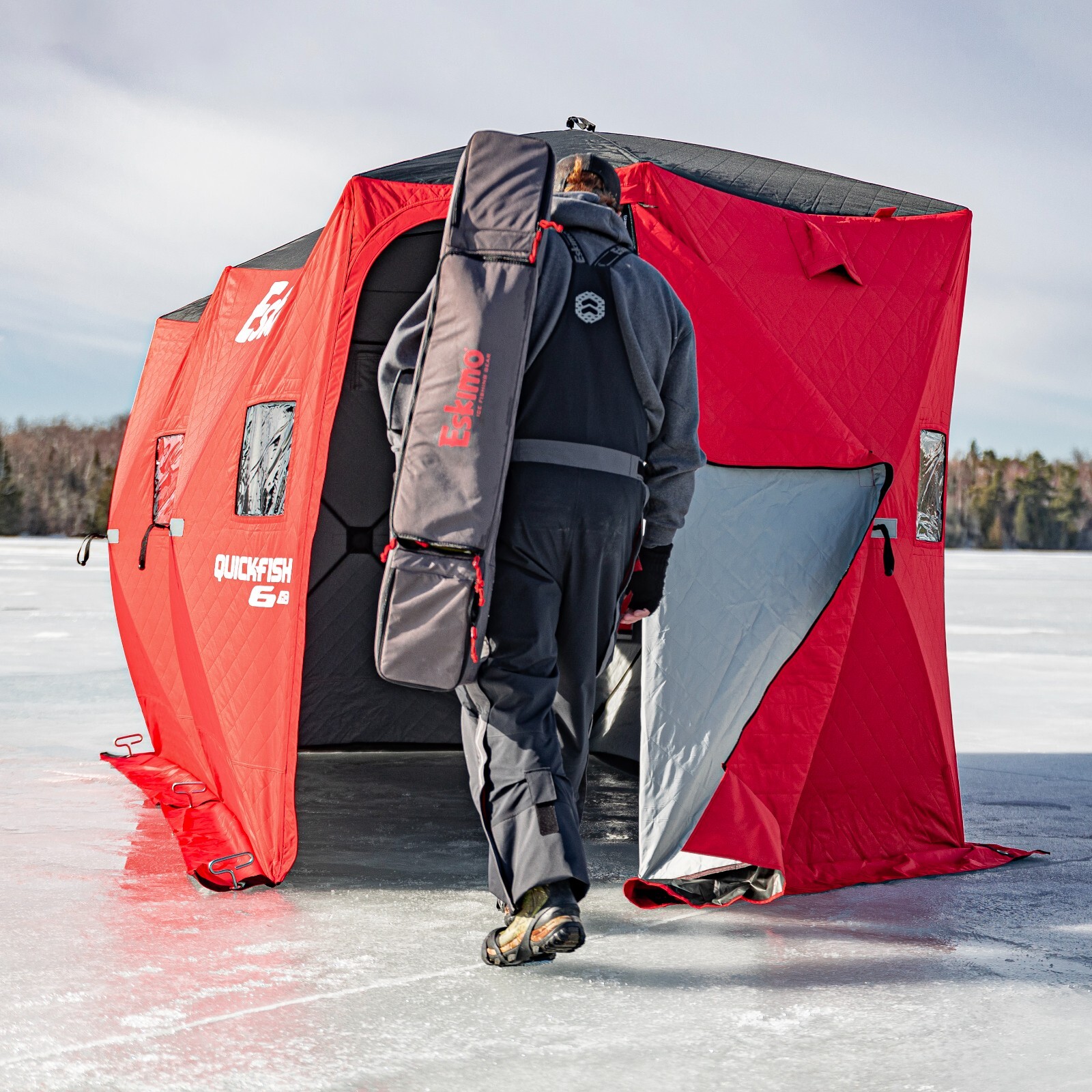 Eskimo QuickFish 6HD, Pop-Up Portable Ice Shelter, Red/Black, 6-Person