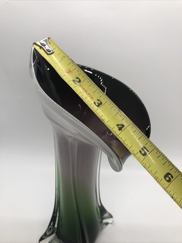 Jack in the Pulpit Vase Purple And Green Calla Lily 8” Floral Cased Glass - Picture 9 of 14