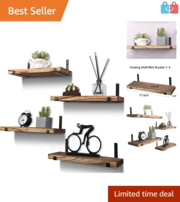 Chic Rustic Floating Wall Shelves in Light Brown - 4 Count for Optimal Storage