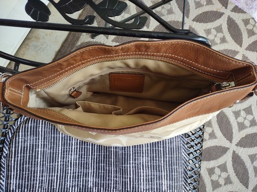 COACH Zoe Optic F14711 Tan Signature Sateen Hobo Medium Shoulder Bag Purse - Picture 8 of 11