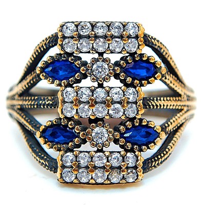 Ottoman Empire Style 2CT Treated Sapphire 925 Sterling Silver Ring Sz 9 HB3-2