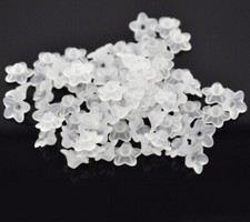 Lily Lucite Flower Bead Caps - 100 pcs - Frosted Acrylic - White - 10mm