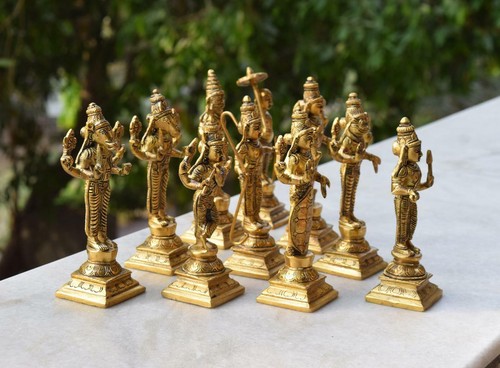 Brass Dasavatharam Sculpture Set Of 10 Pieces Vishnu Incarnations Statues EK391 - Picture 4 of 10