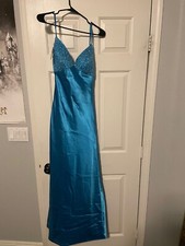 light blue beaded v-neck maxi prom dress size 2