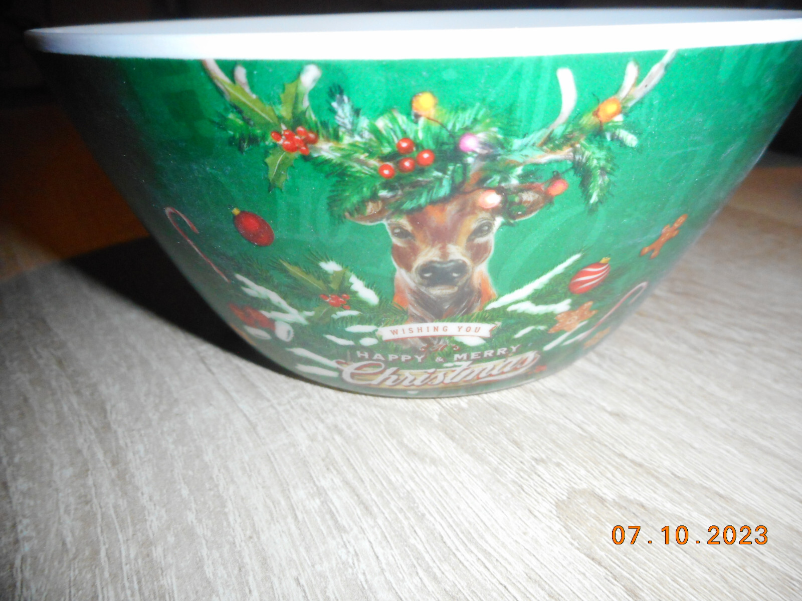 Melanin-Schale Kinder 15x7 cm Motiv : Weinachten Hirsch Elch Schale grün