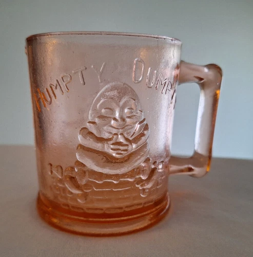 VTG Pink Humpty Dumpty Indiana Glass Mug Cup Tom Tom Piper's Son Nursery Rhymes