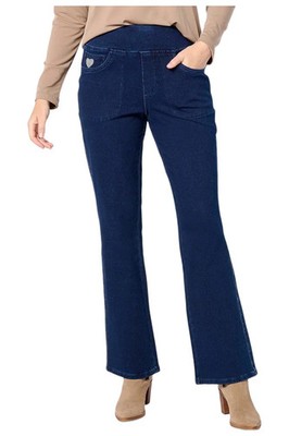 Quacker Factory Women's Flat Waistband Bootcut Jeans Dark Indigo