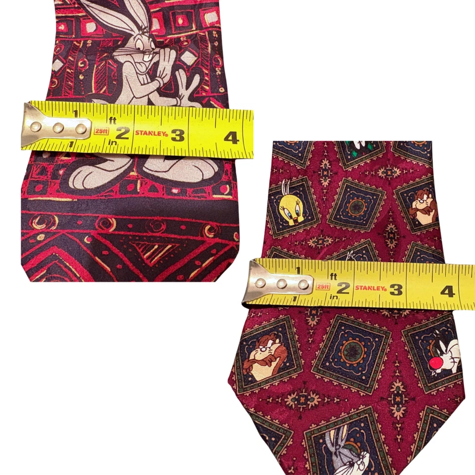 Lote de 2 corbatas de cuello vintage Looney Tunes Bugs Bunny Taz rojo piolín 1995, 1994 seda Foto 2 de 4