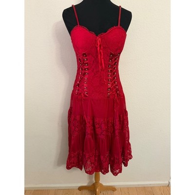 The Pyramid Collection Red Lace Corset Midi Dress Gothic Ruffle Medium | eBay The Pyramid Collection Red Lace Corset Midi Dress Gothic Ruffle Medium | eBay