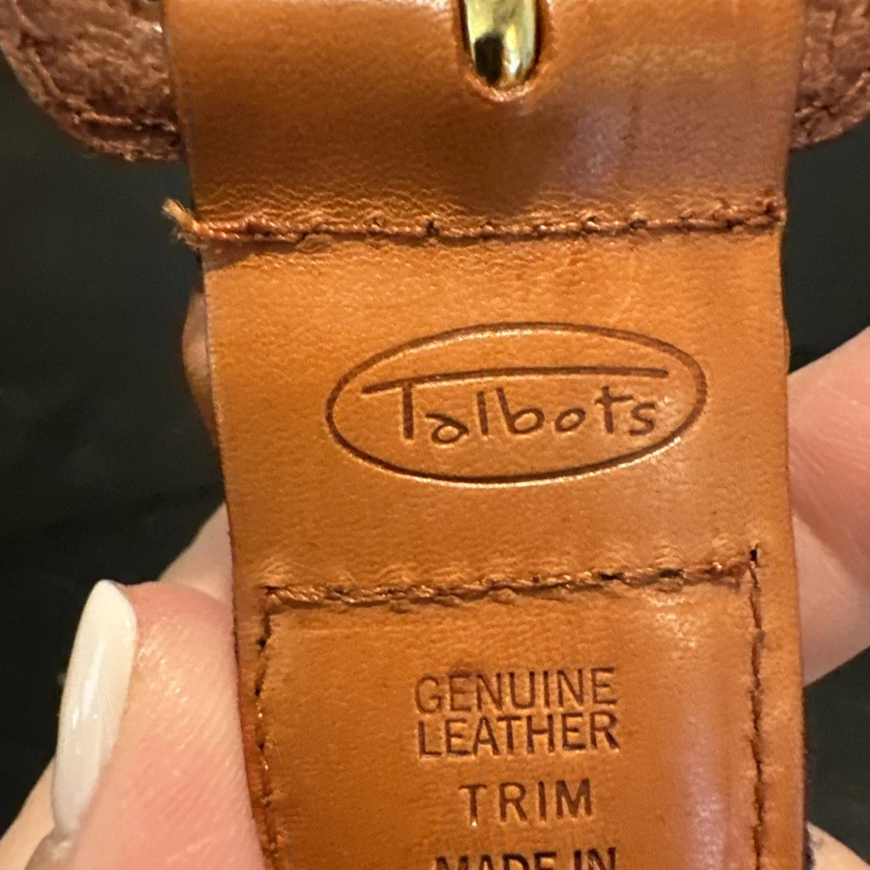 Cinturón Talbots Mujer L Azul Marino Trenzado Algodón Elástico Marrón Cuero Hebilla Cubierta Foto 4 de 4